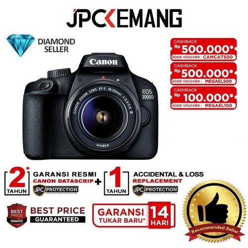 Promo Canon EOS 3000D Kit 18-55mm III (Black) GARANSI RESMI