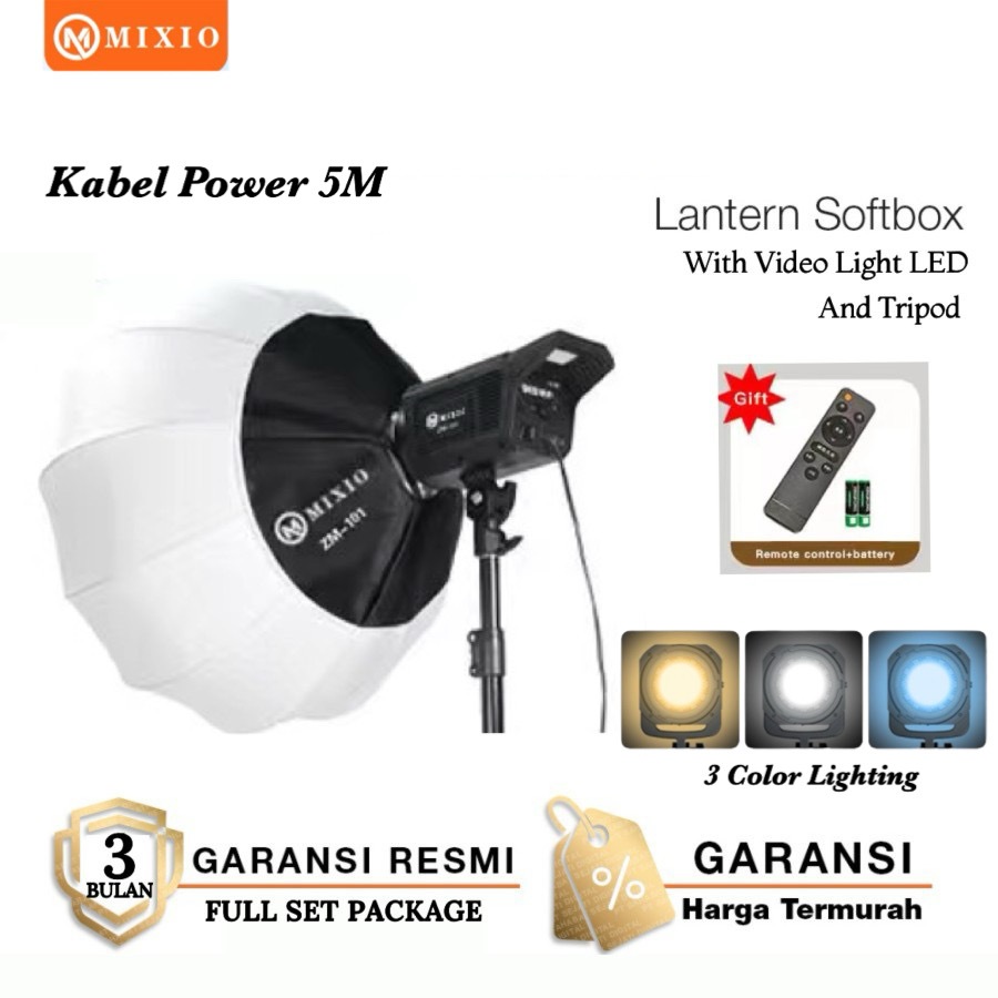 MIXIO - ZM-101 Lantern Softbox (25.5″) with Lampu Video Light LED